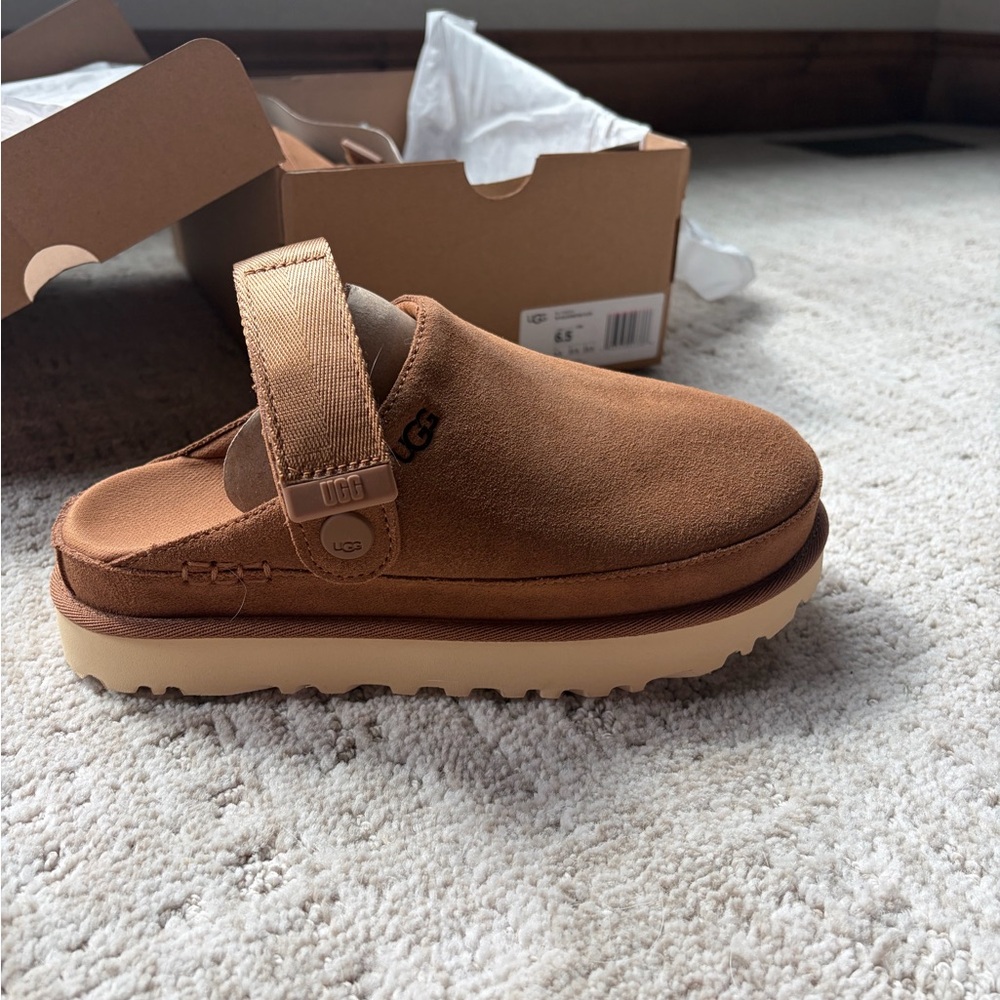 UGG Women's Chestnut Brown Suede Mule Clog with Strap - Picture 6 of 8